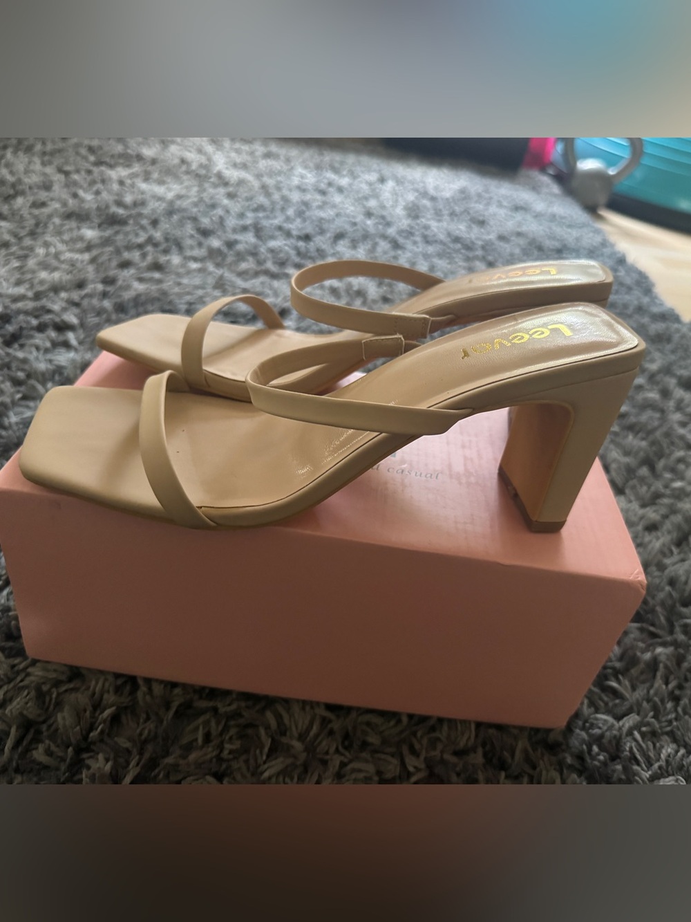Nude Strappy Block Heel Sandals for Women
